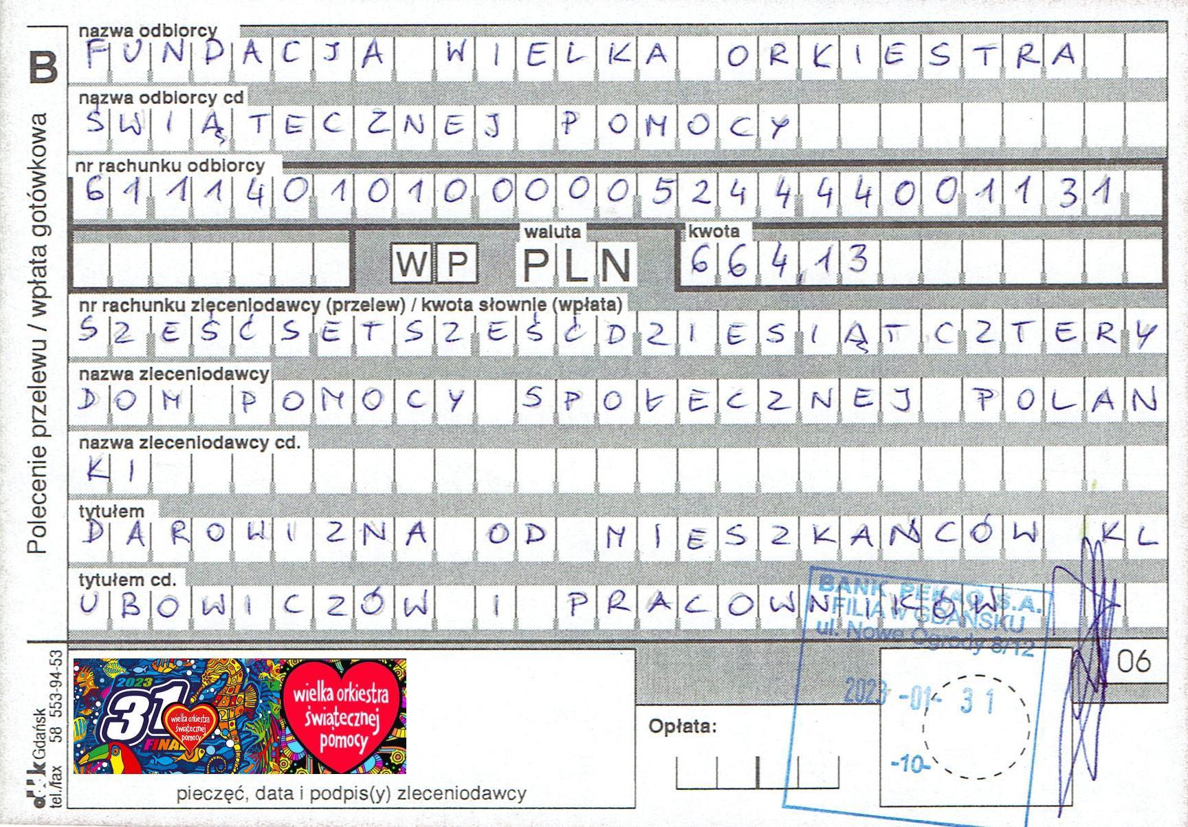 Przelew WOŚP